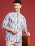 Anouk Men Ikat Printed Mandarin Collar Pure Cotton Short Kurta
