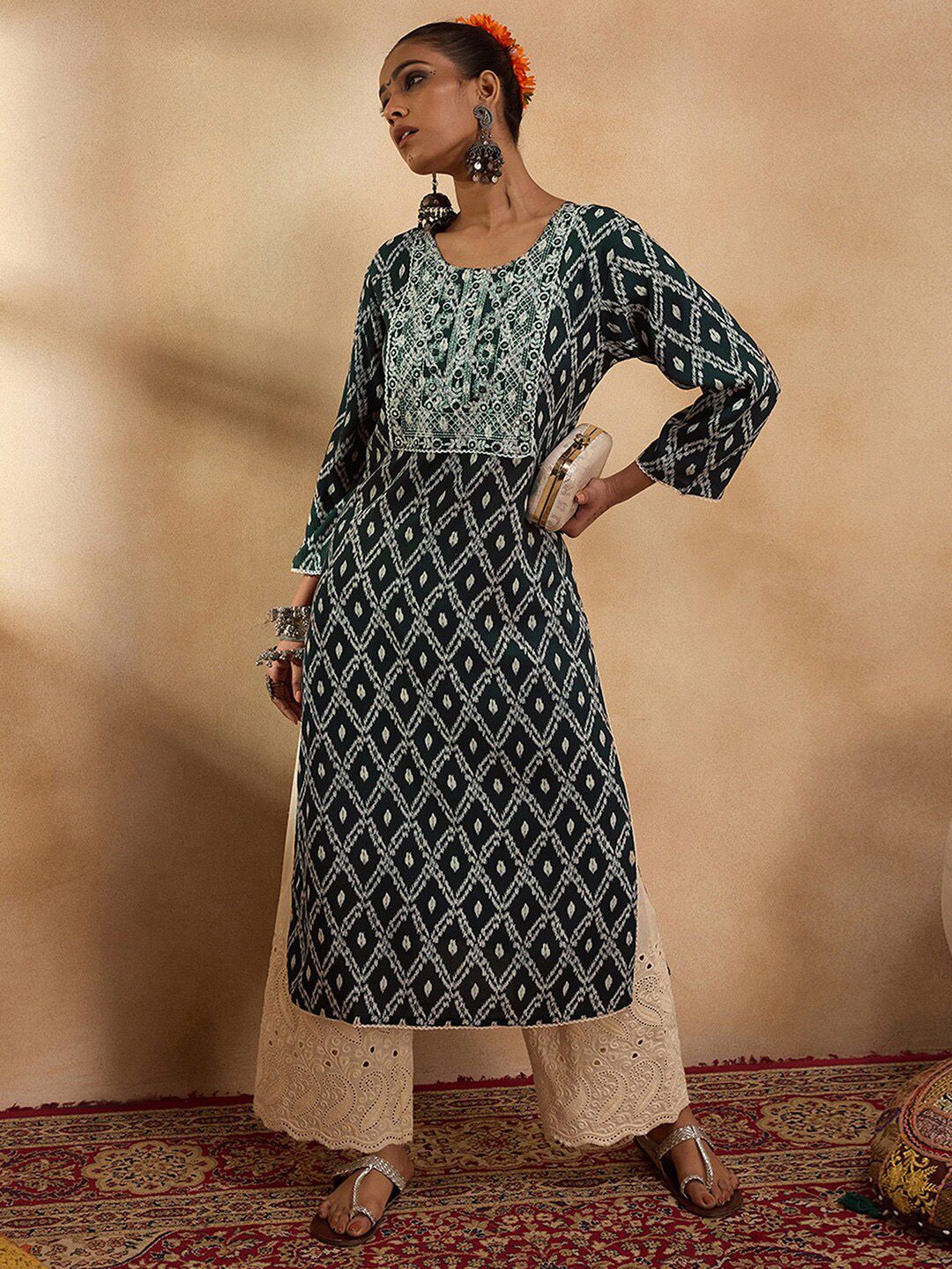 Indo Era Ethnic Motifs Printed Thread Work Kurta