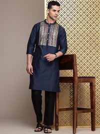 House of Pataudi Jashn Ethnic Motifs Yoke Design Indigo Zari Work Kurta
