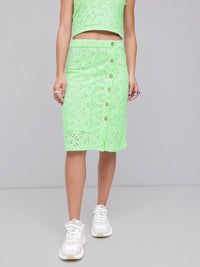 DressBerry Cool Matcha Schiffli Buttoned Style Skirt