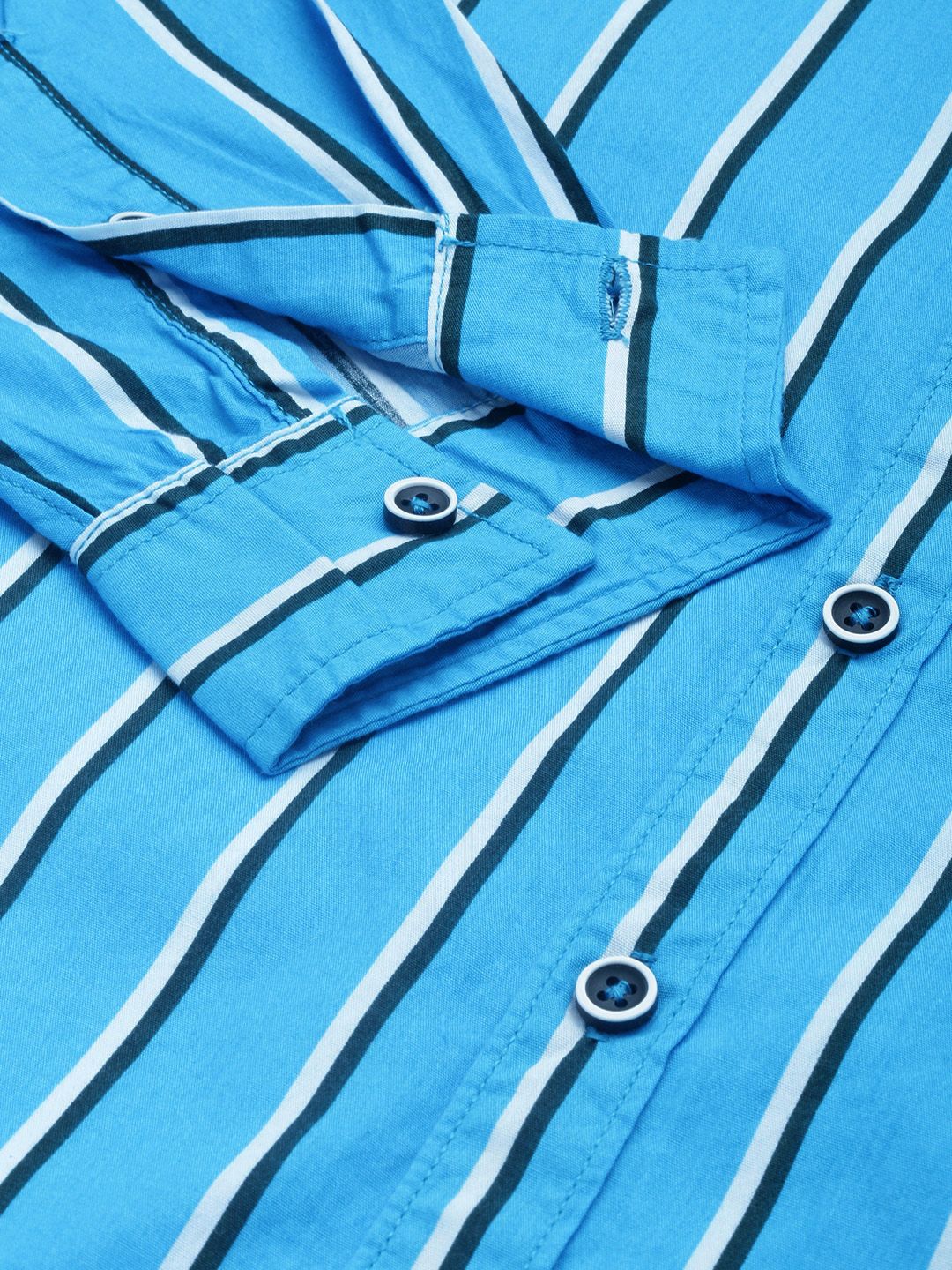 The Indian Garage Co Men Blue & White Striped Cotton Shirt