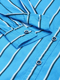 The Indian Garage Co Men Blue & White Striped Cotton Shirt