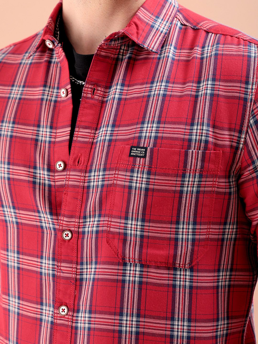 The Indian Garage Co Men Red & White Slim Fit Checked Casual Shirt