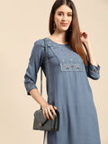 Anouk Women Blue Ethnic Motifs Yoke Design Kurta