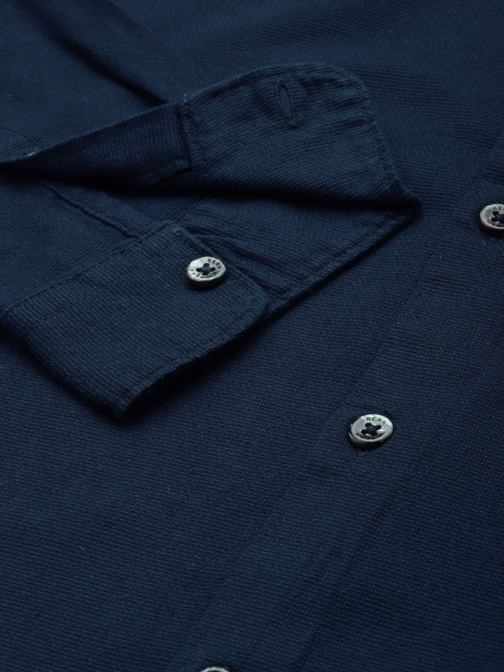 THE BEAR HOUSE Men Navy Blue Slim Fit Casual Shirt
