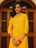 Rumah Wanita Chikankari Set Kurta Sulam Chikankari Kapas Kuning