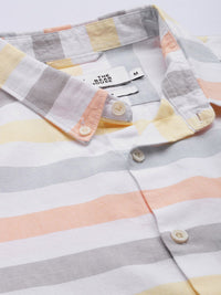 THE BEAR HOUSE Men White & Grey Pure Cotton Slim Fit Striped Casual Shirt