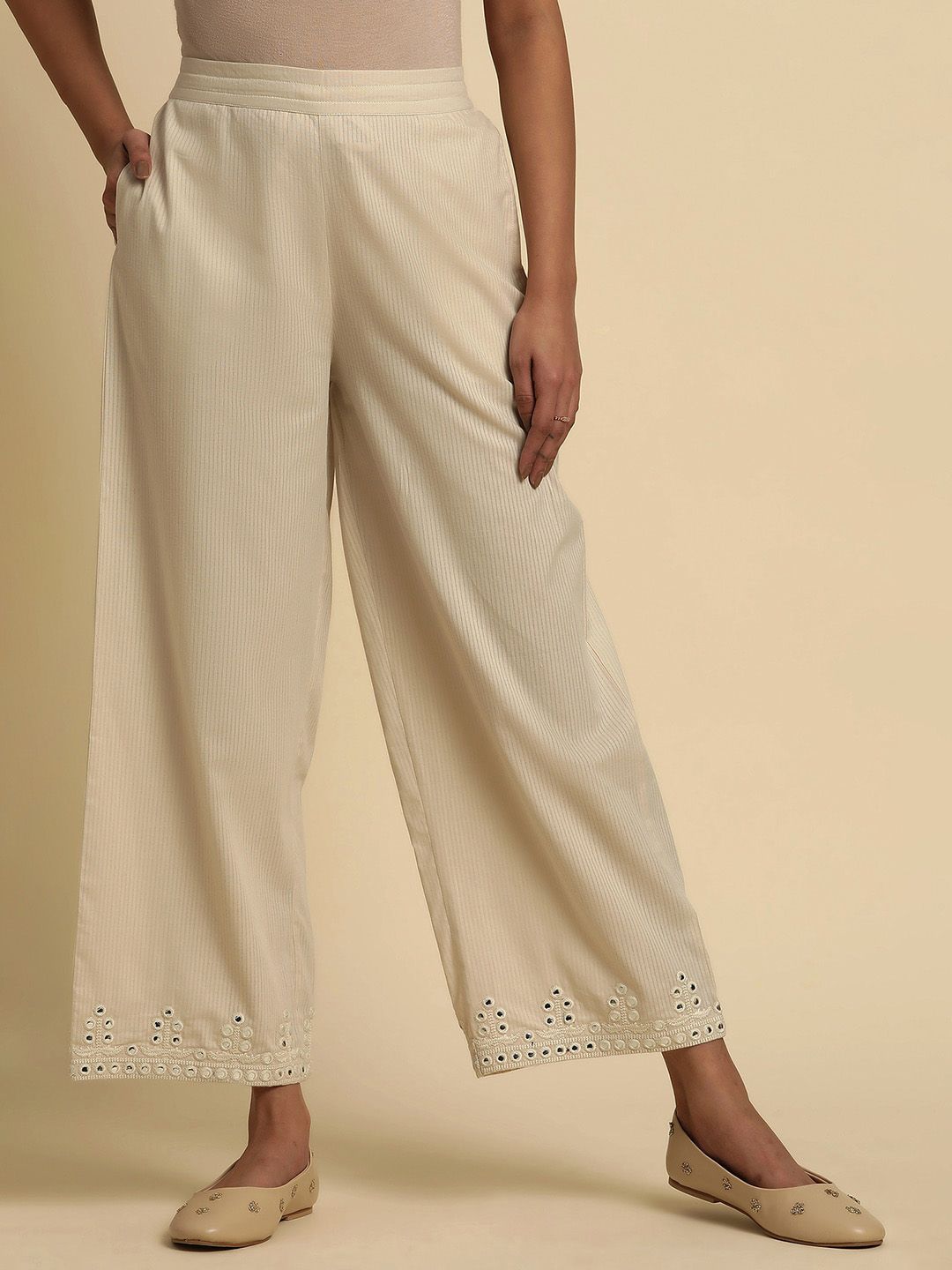 W Women Mid-Rise Pure Cotton Ethnic Parallel Trousers