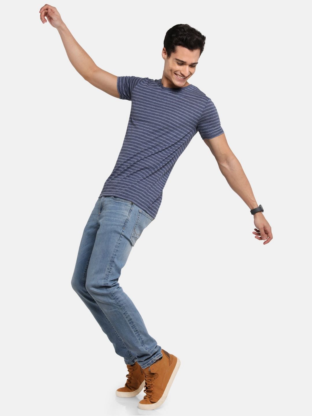 ADRO Men Striped Round Neck Cotton T-shirt