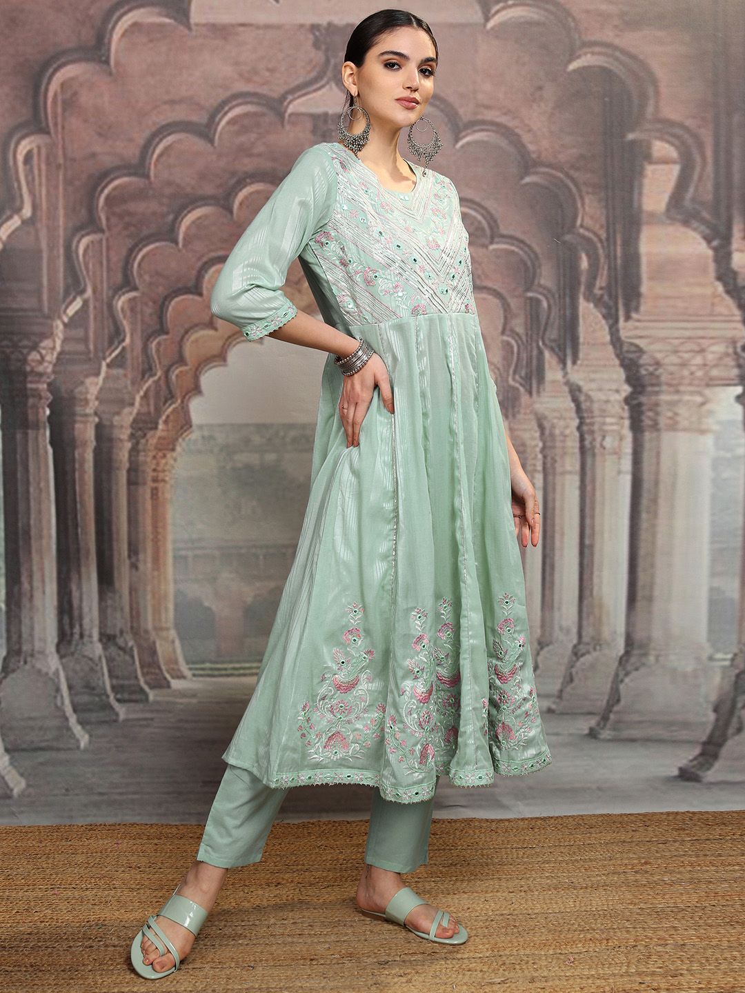 Vishudh Floral Embroidered Regular Pure Cotton Kurta with Trouser & Dupatta