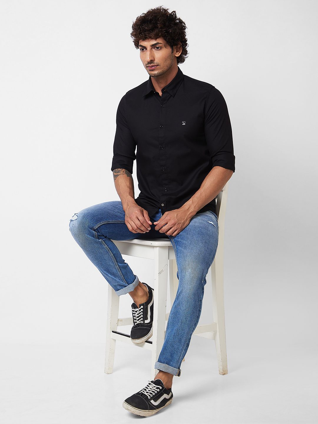 SPYKAR Cotton Spread Collar Opaque Casual Shirt