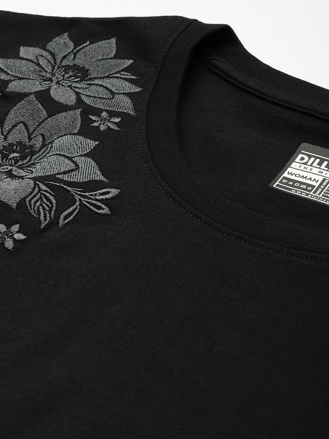 DILLINGER Women Boxy Regular Embroidery Crew Neck Tshirt