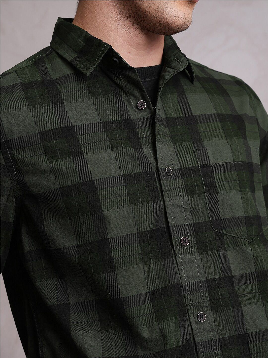 Locomotive Men Green Checked Regular Shirt