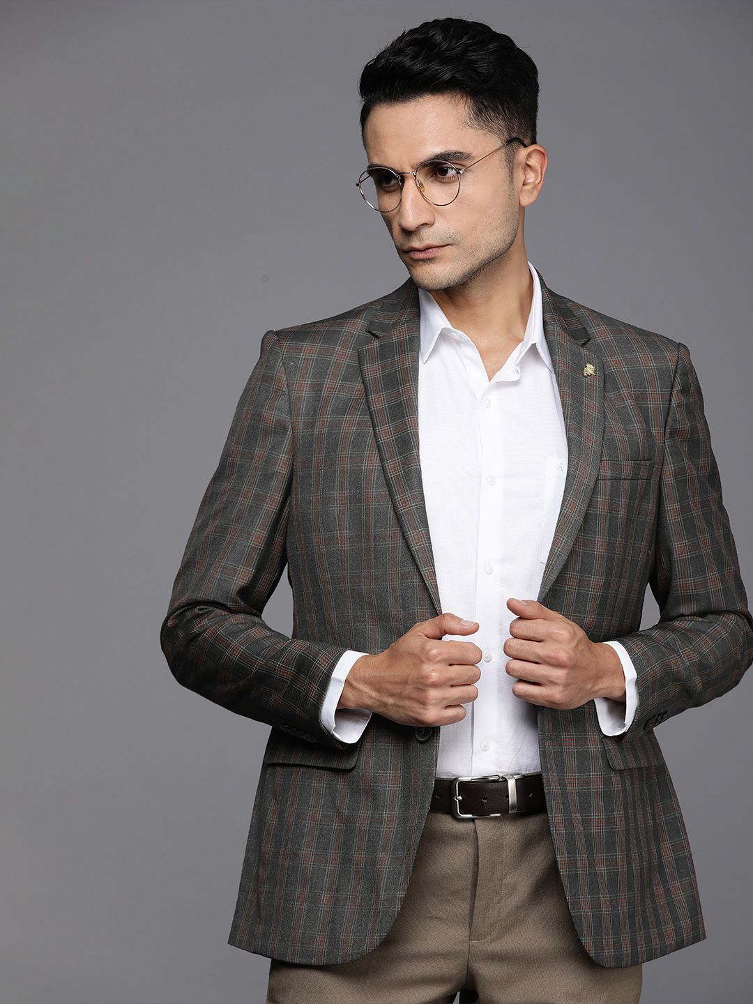Raymond Checked Contemporary Fit Single-Breasted Formal Blazer