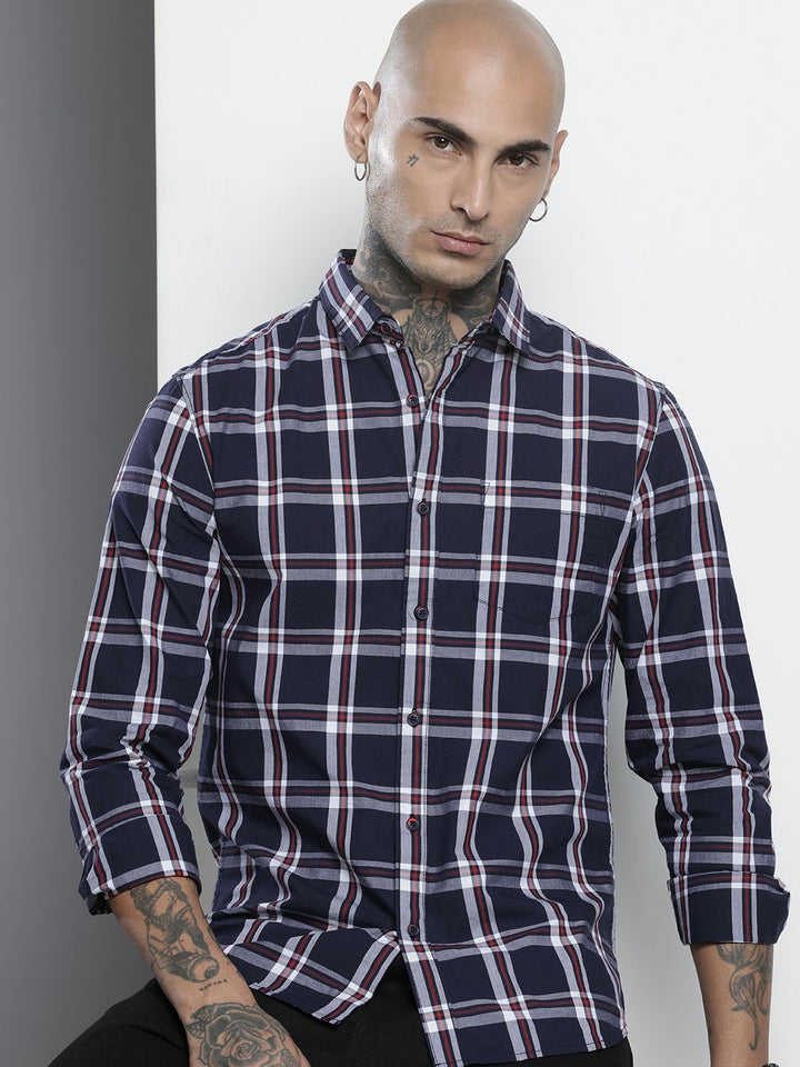 The Indian Garage Co Pure Cotton Slim Fit Tartan Checks Casual Shirt