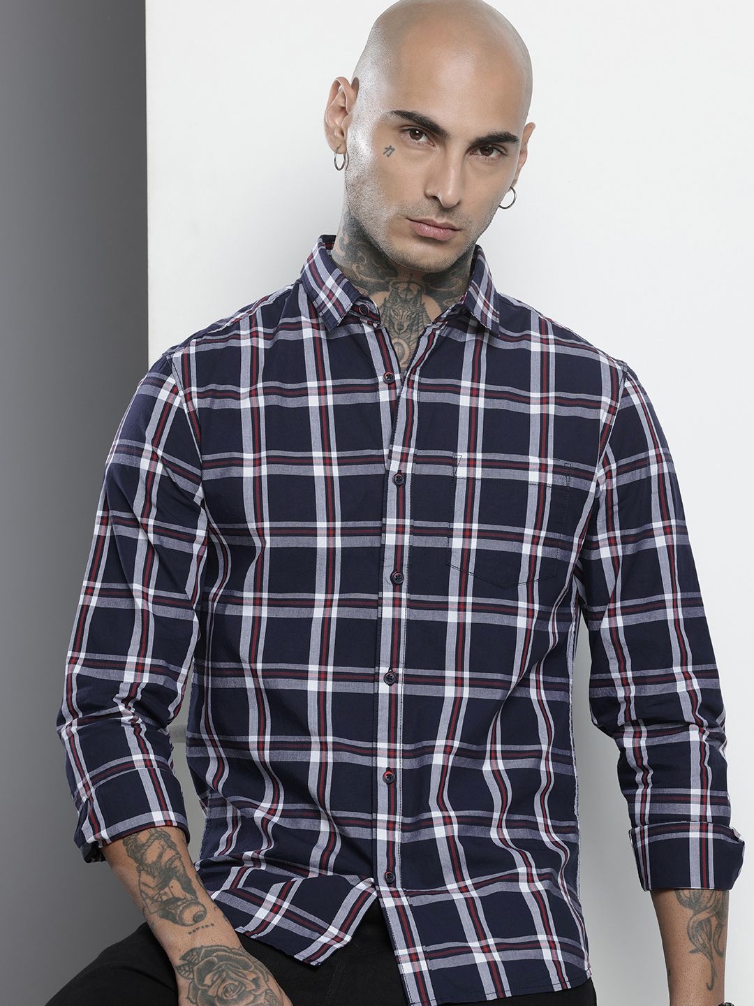 The Indian Garage Co Pure Cotton Slim Fit Tartan Checks Casual Shirt