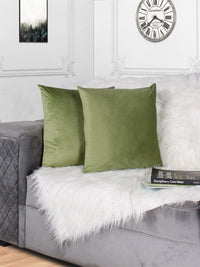 STITCHNEST Green 2 Pieces Velvet Square Cushion Covers