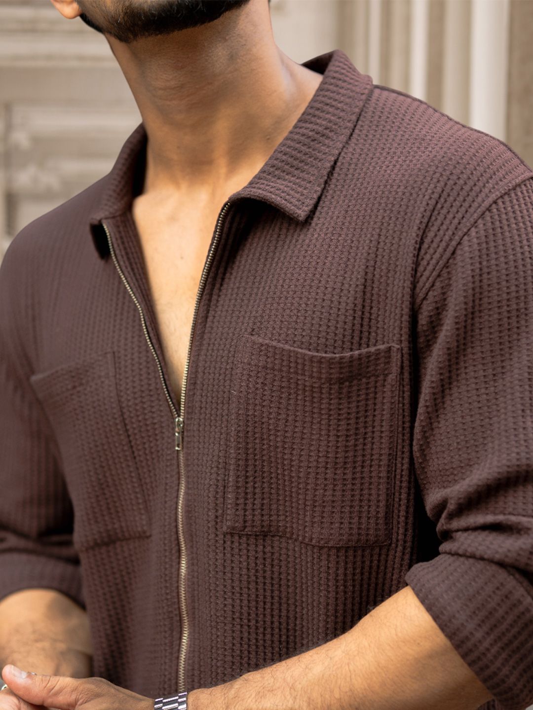 Powerlook Men Textured Spread Collar Casual Shirt
