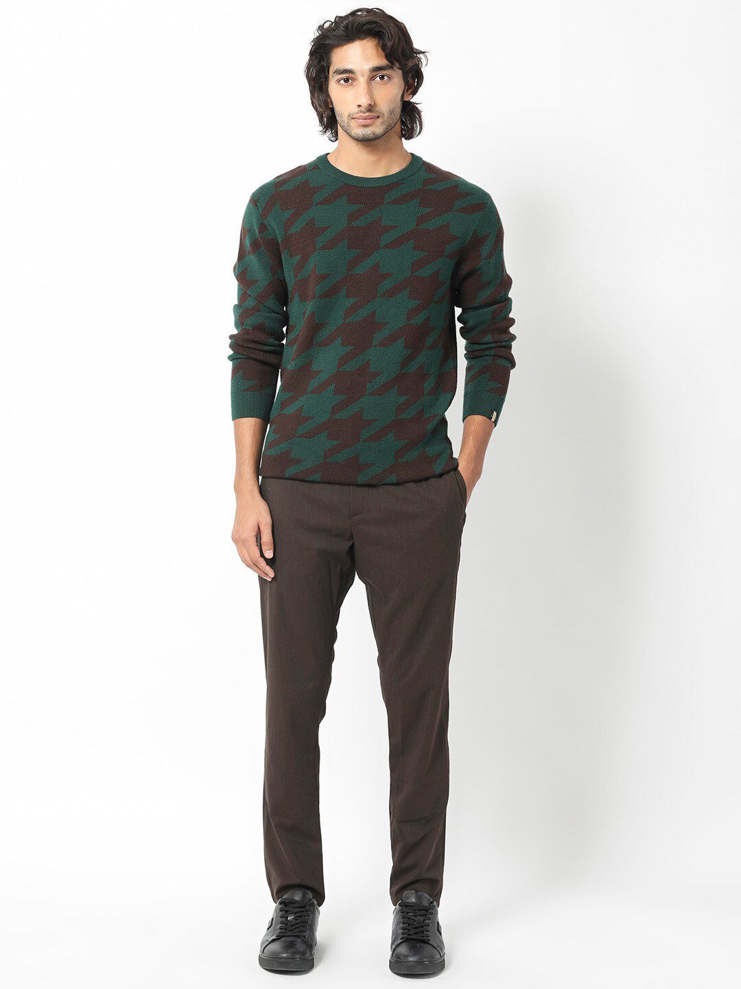 RARE RABBIT Men Honder Round Neck Geometric Printed Sweater