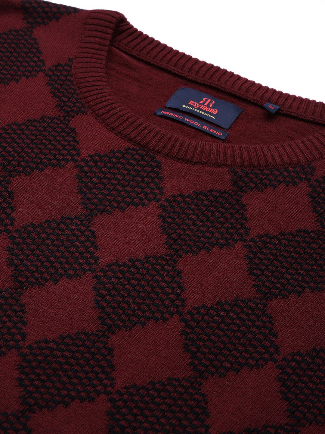 Raymond Men Maroon & Black Geometric Patterned Pullover