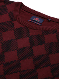 Raymond Men Maroon & Black Geometric Patterned Pullover