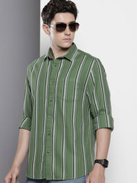 The Indian Garage Co Pure Cotton Slim Fit Opaque Textured & Striped Casual Shirt
