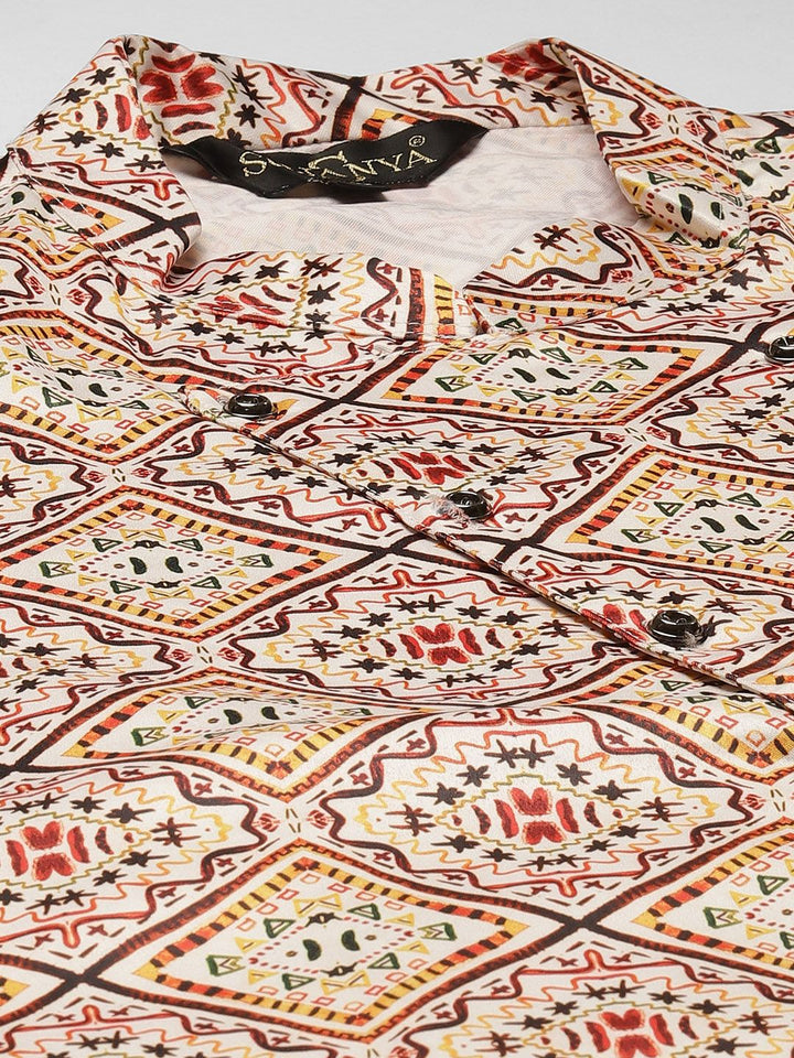 SOJANYA Men Maroon & Off-White Kurta with Churidar