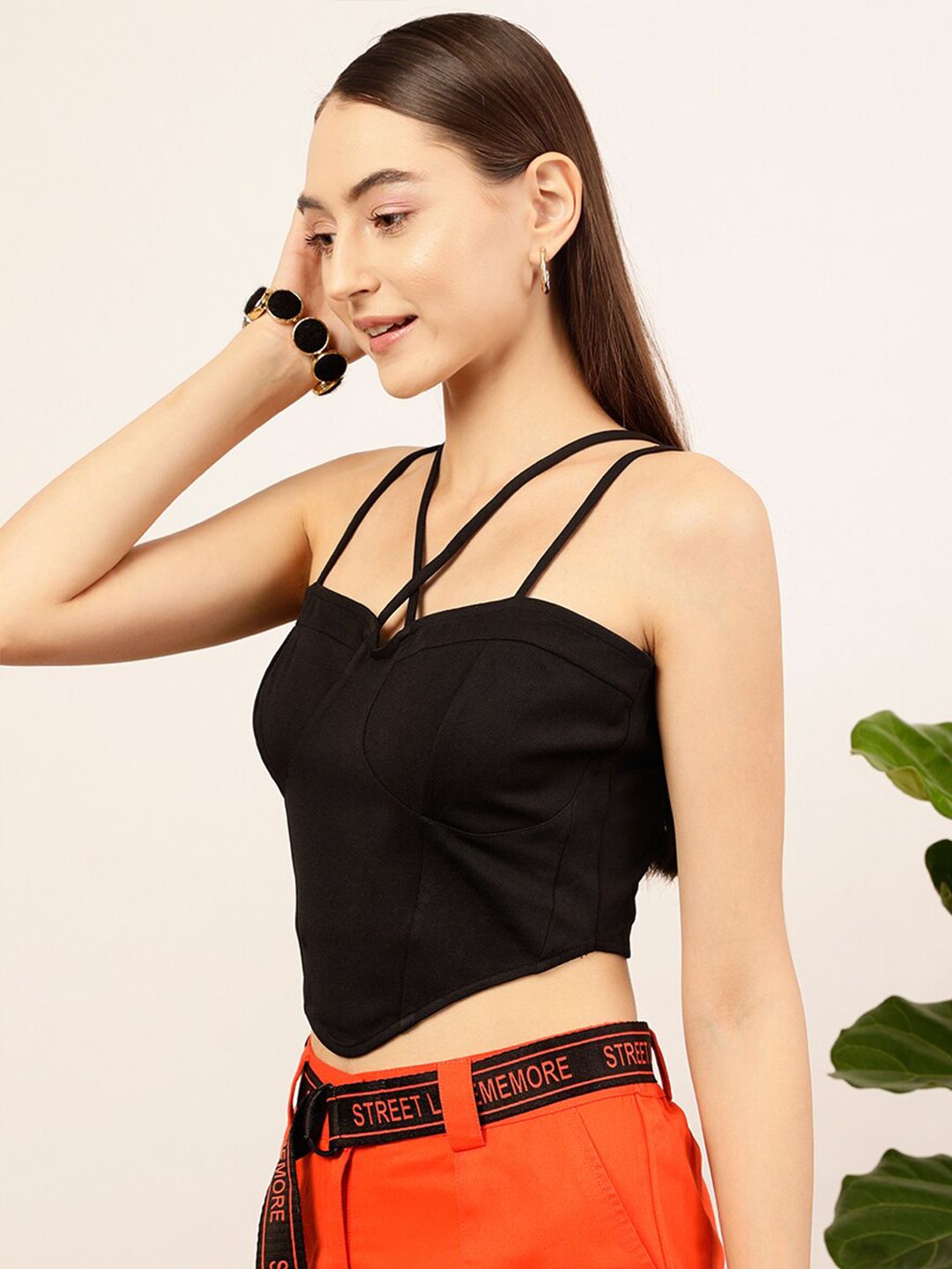 STREET 9 Black Shoulder Straps Regular Crop Top