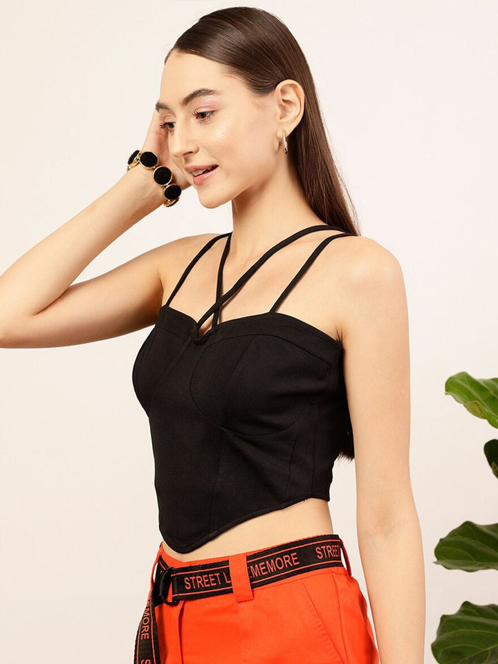 STREET 9 Black Shoulder Straps Regular Crop Top