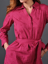 AND Self Design Belted Pure Cotton Shirt Dress