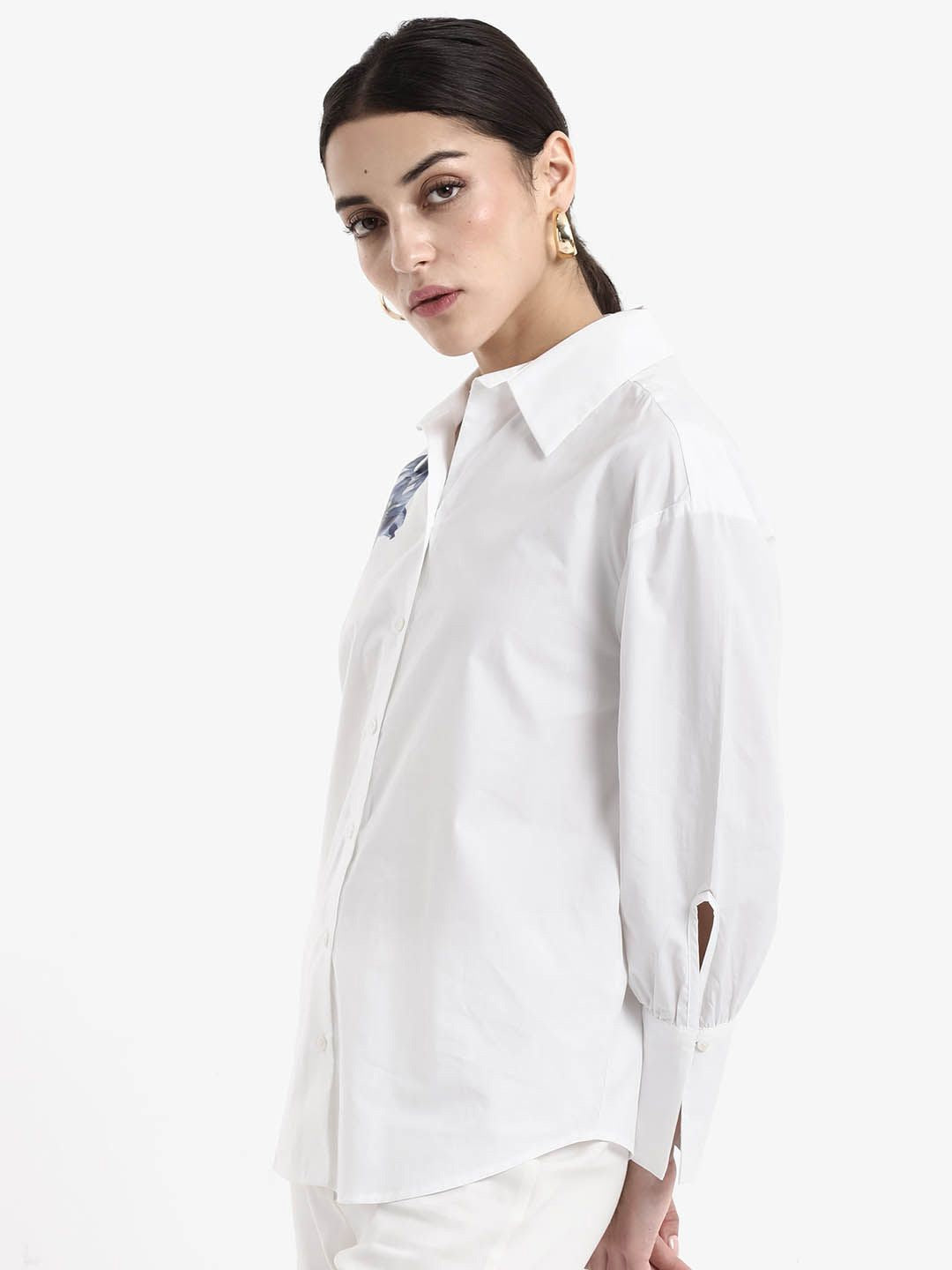 RAREISM Women Floral Printed Spread Collar Casual Shirt