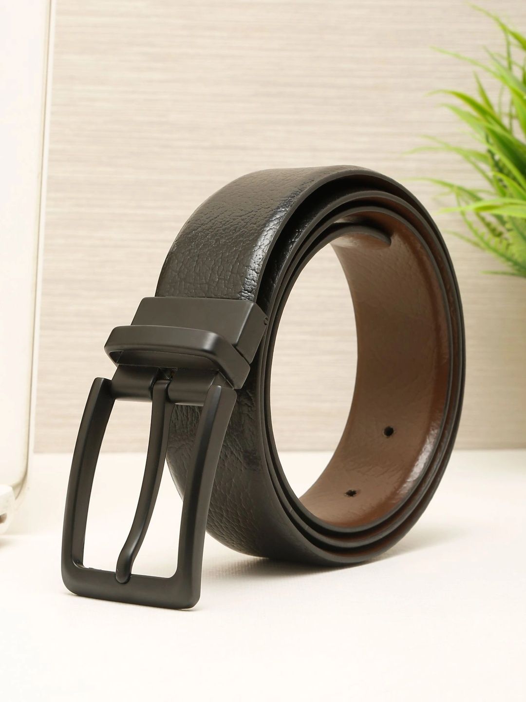 Teakwood Leathers Men Textured Leather Reversible Belt