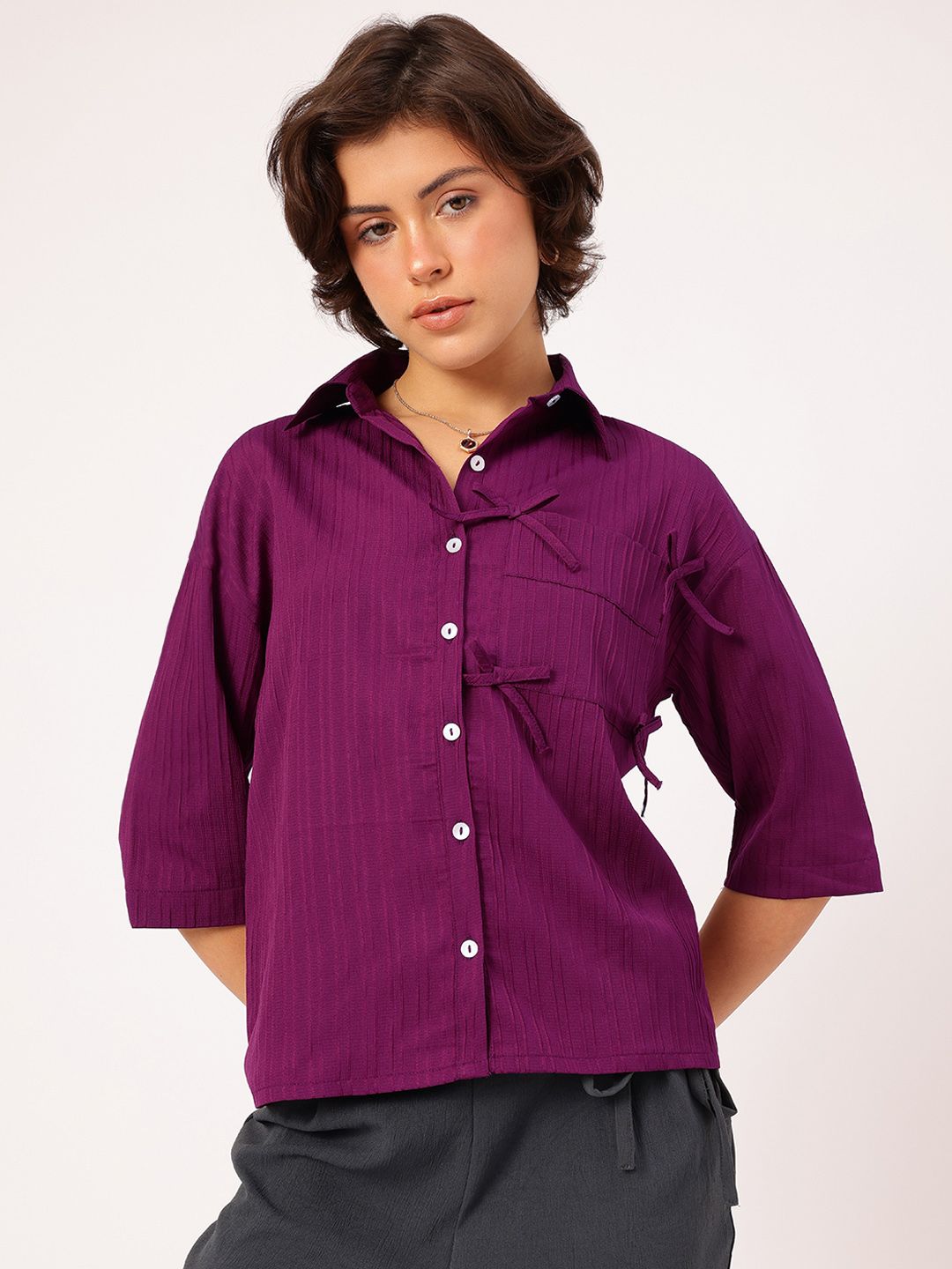 DressBerry Tether Tale Striped Texture Shirt