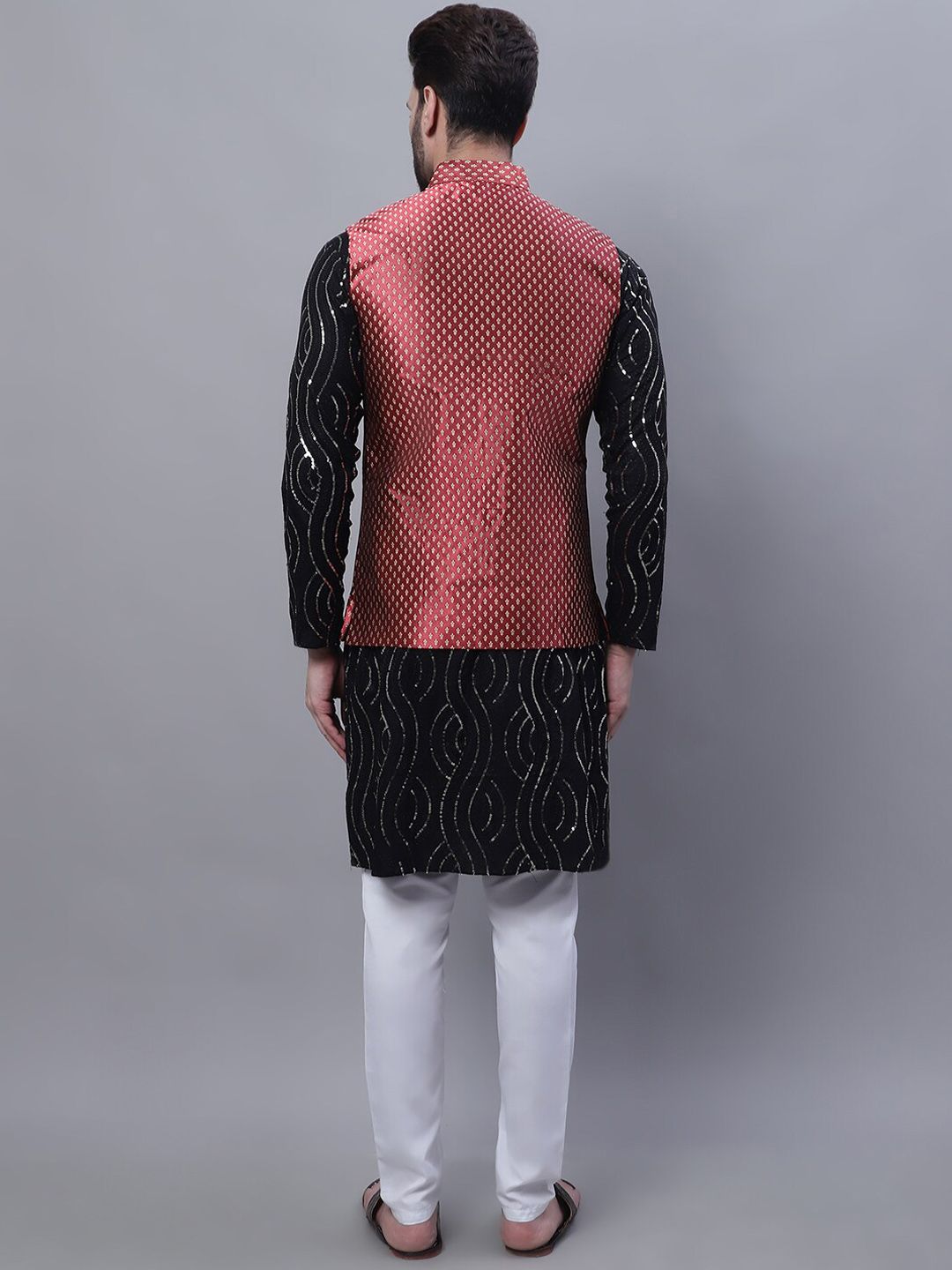 SOJANYA Kurta Lurus Sulam Labuci Kapas Tulen Dengan Jaket Churidar Dan Nehru