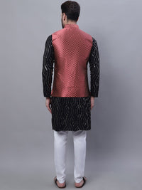SOJANYA Sequin Embroidered Pure Cotton Straight Kurta With Churidar And Nehru Jacket