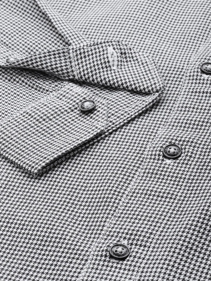 THE BEAR HOUSE Men Slim Fit Opaque Houndstooth Checked Pure Cotton Casual Shirt