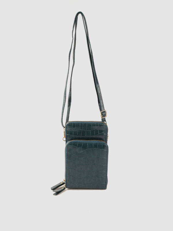 Lino Perros Teal Blue Croc Textured Structured Sling Bag with Detachable Sling Strap