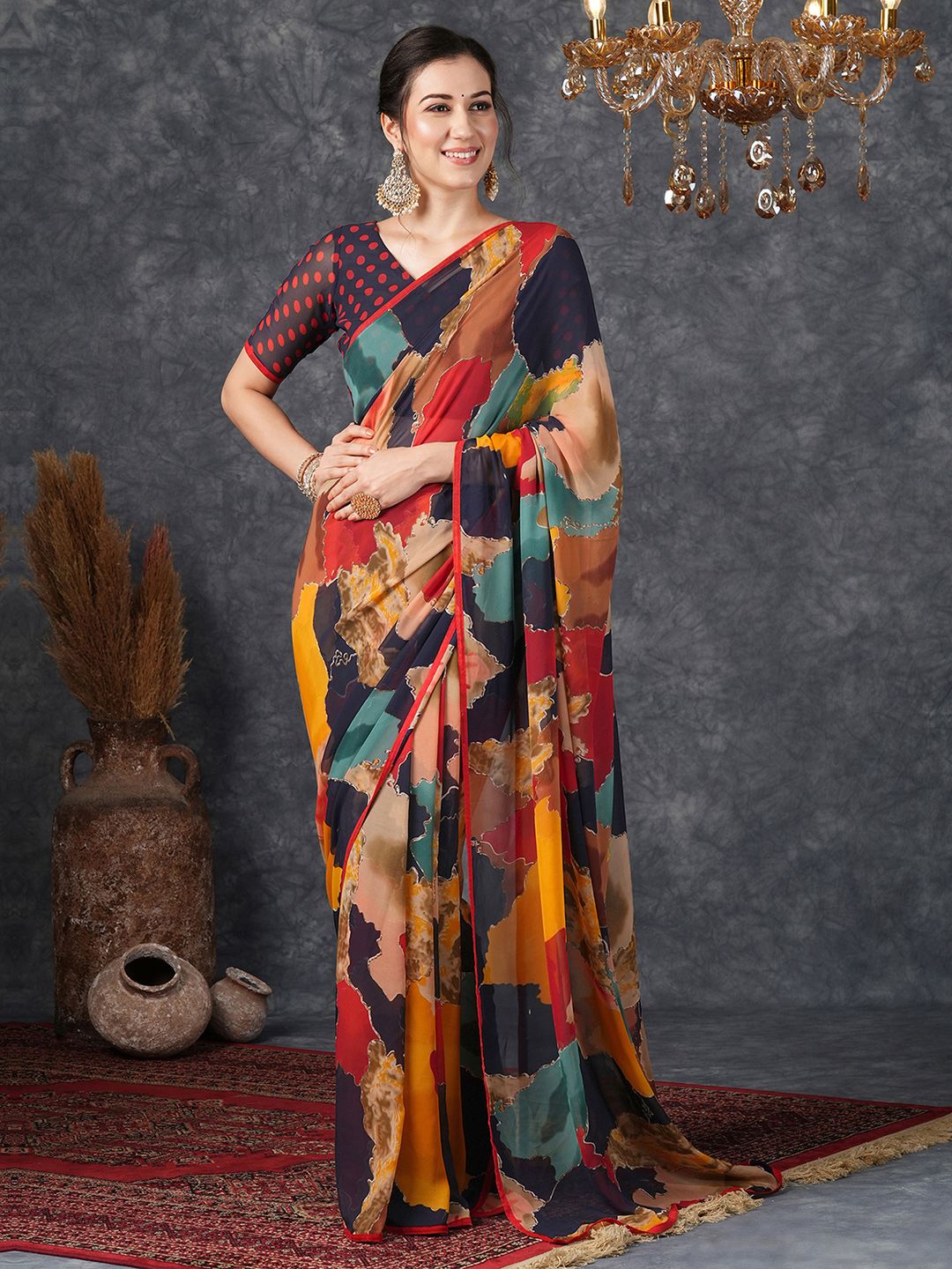 KALINI Abstract Printed Pure Georgette Bagh Saree