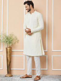 See Designs Mandarin Collar Long Sleeves Thread Work Straight Kurta