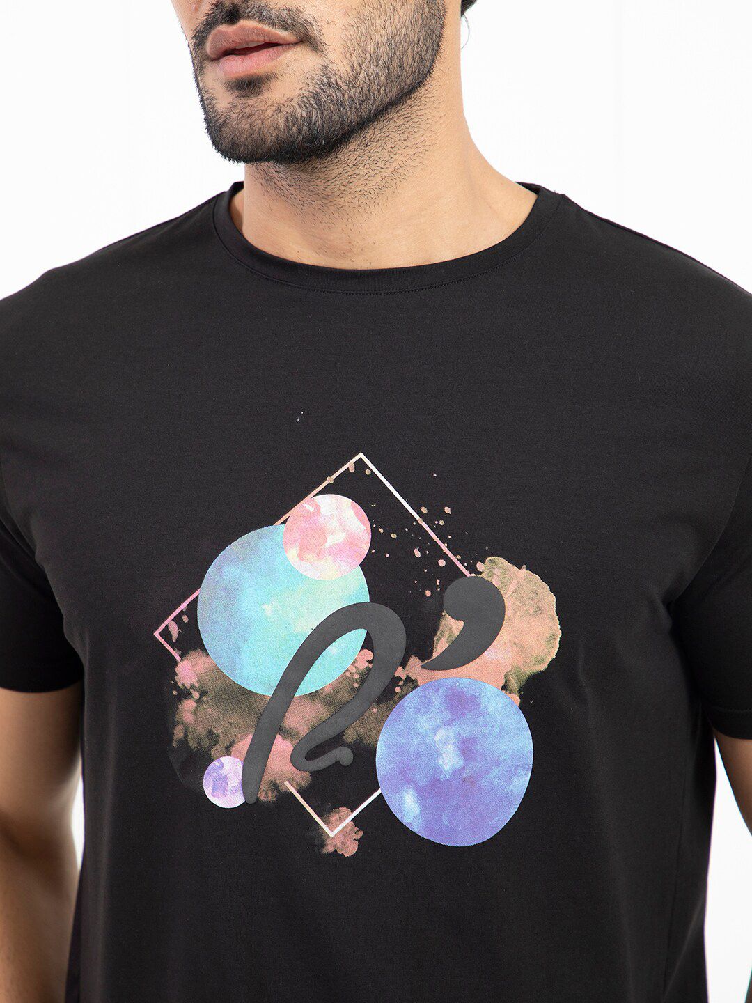 RARE RABBIT Men Moreno Graphic Printed Slim Fit Cotton T-Shirt
