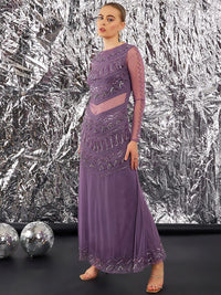 STREET 9 Lavender Print Lavender Embellished Net Sheath Dress