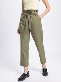 DressBerry Women Retro Rave Paperbag Waist Cropped Trousers