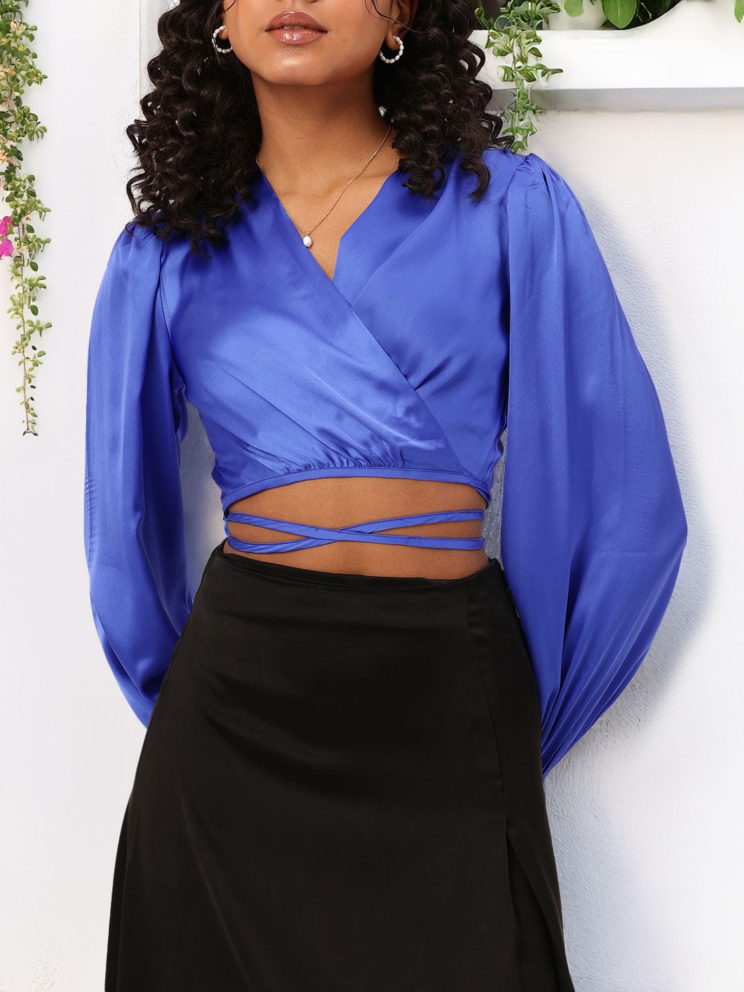 DressBerry Statement Tie-Up Satin Finish Top