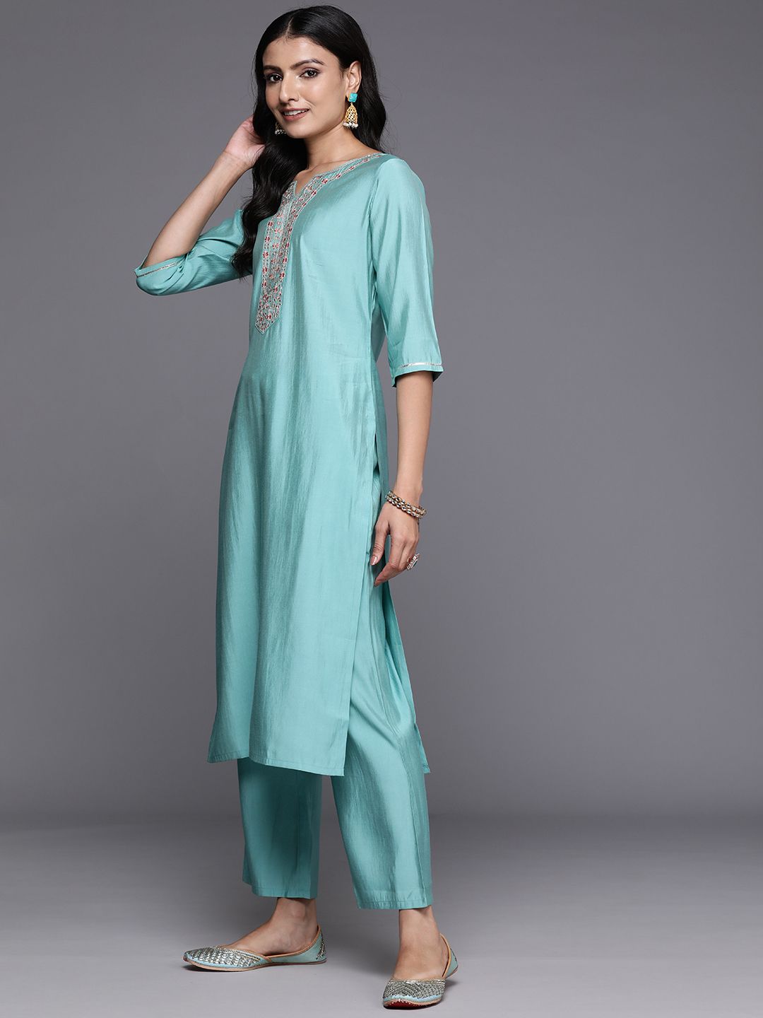 Gerua By Libas Floral Yoke Design Regular Sequinned Kurta with Trousers  Dupatta