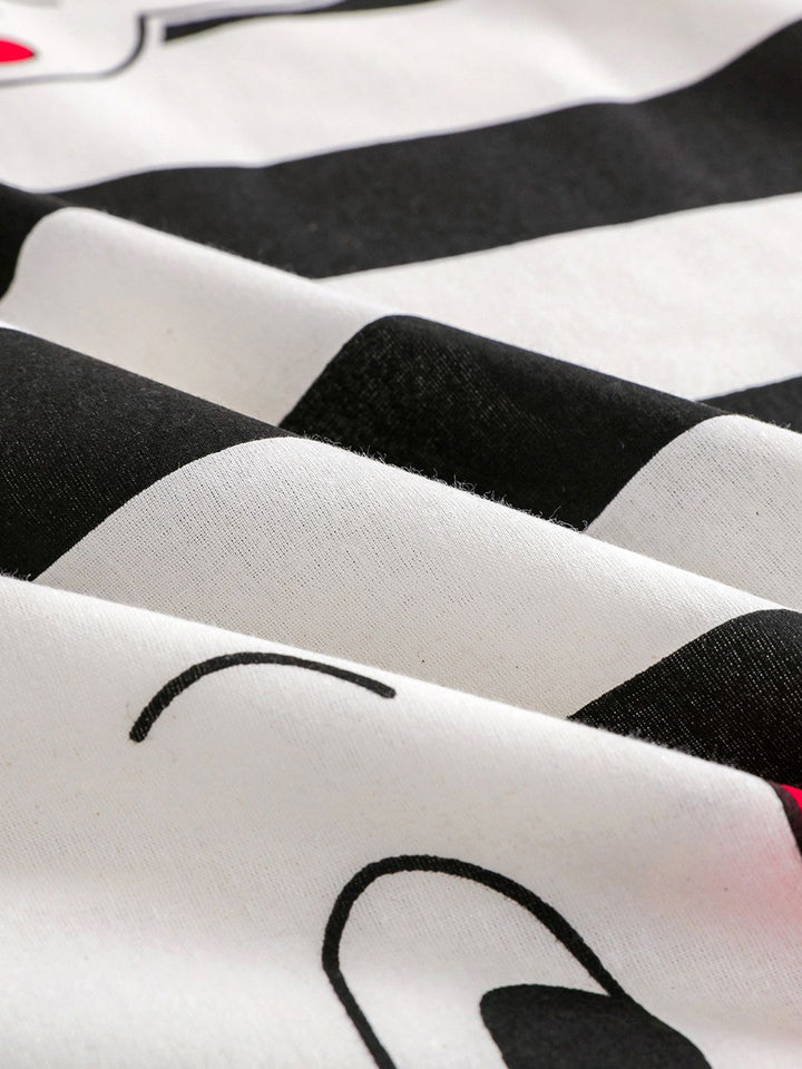 Story@home White Black Cotton 210 TC 1 King Double Bedsheet with 2 Pillow Covers