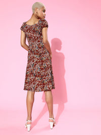 Berrylush Women Charming Maroon Floral Sweetheart Neck Dress