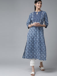 Libas Women Blue Floral Printed Keyhole Neck Gotta Patti Kurta