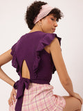 DressBerry Radiant Ruffles Schiffli Tie-Up Back Wrap Top