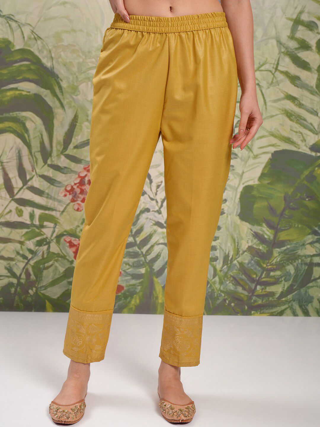 Vishudh Yellow Ethnic Motifs Yoke Design Straight Kurta With Trousers & Dupatta