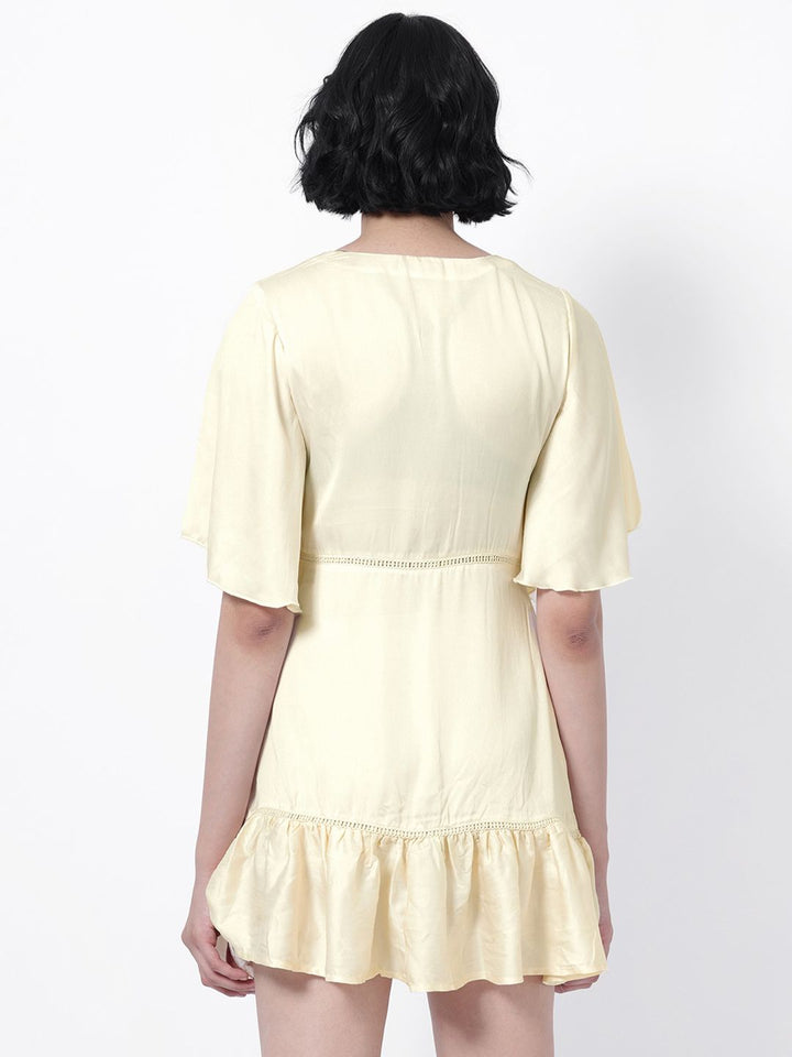 RAREISM V-Neck Flared Sleeves Cotton A-Line Mini Dress